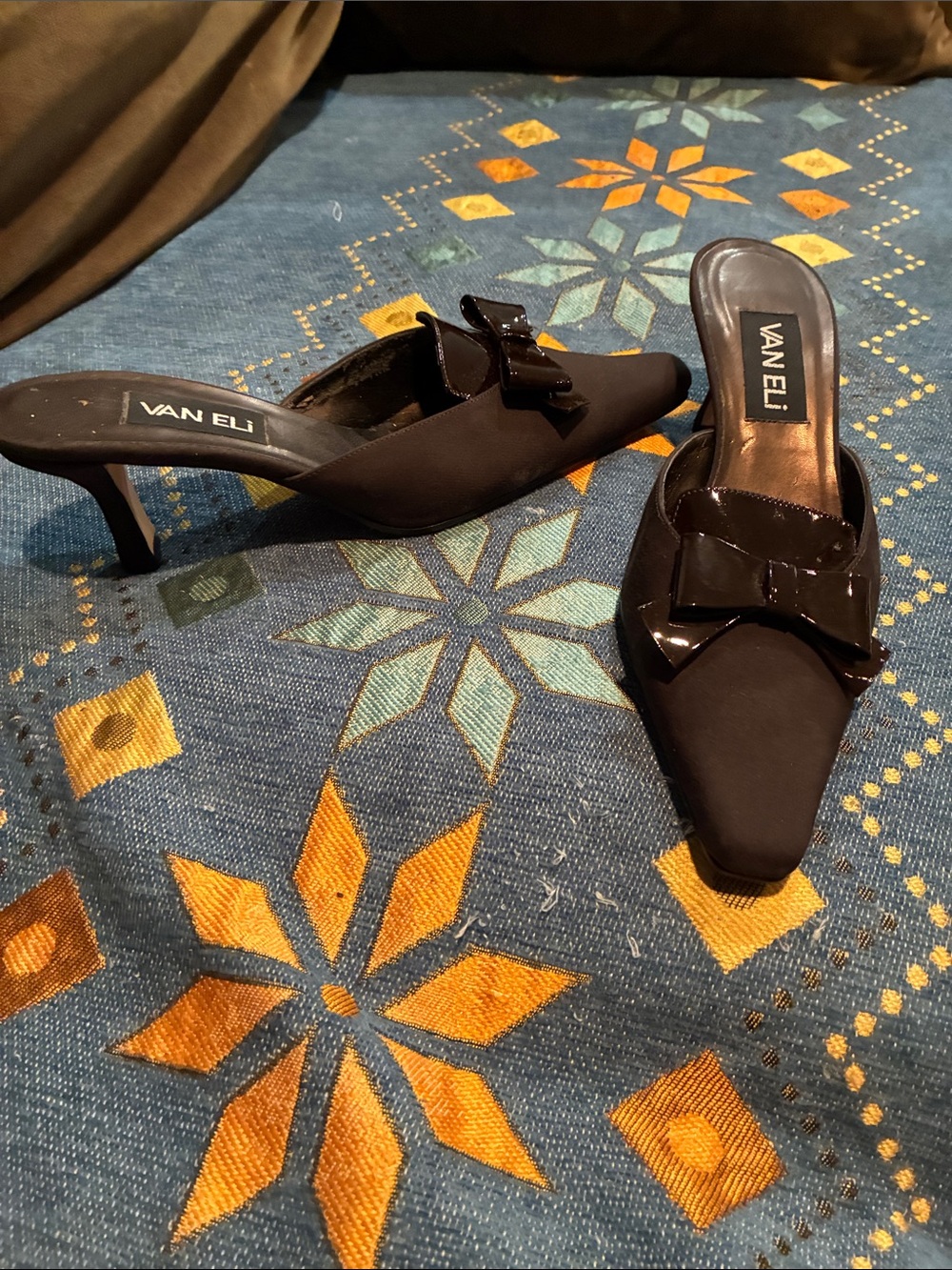 Van Eli Black Bow-Accent Slip-On Mules